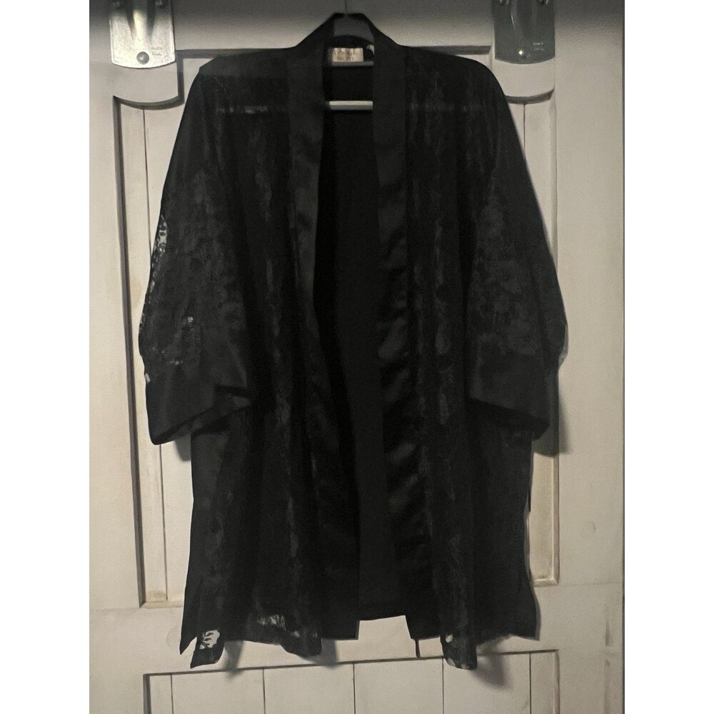 VTG Victoria’s Secret Gold Label Silk Robe One Size Black See through